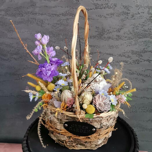 Пасхальная композиция с птицей и вербой натуральной