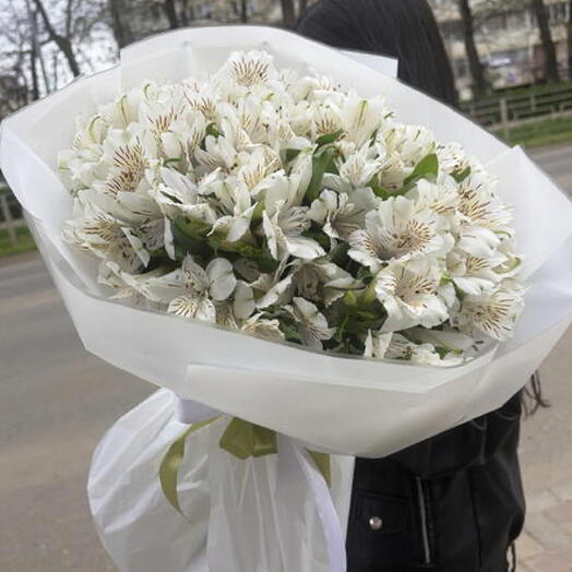 Букет из белых альстремерий в упаковке