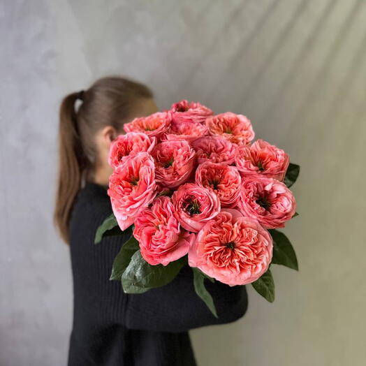 15 пионовидных роз «Мандарин» 🌸 Розовые с зелёной серединкой (редкий сорт)