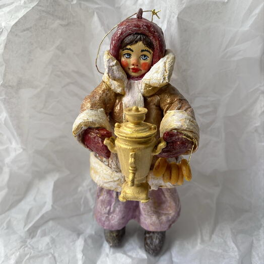 Ватная игрушка девочка с самоваром
