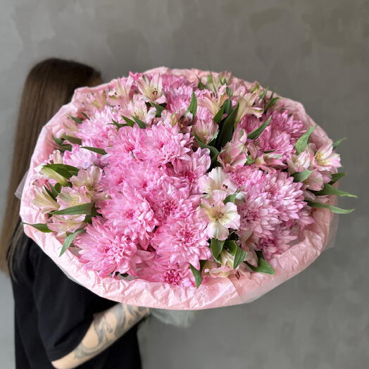 Розовая хризантема + розовая альстромерия 🌸 Нежный дуэт, очень стойкий