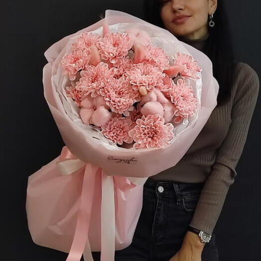 💕Авторский букет "Нежность моя"/куст хризантема/хлопок/Цветы Уфа/Цветы в Уфе/Доставка цветов Уфа
