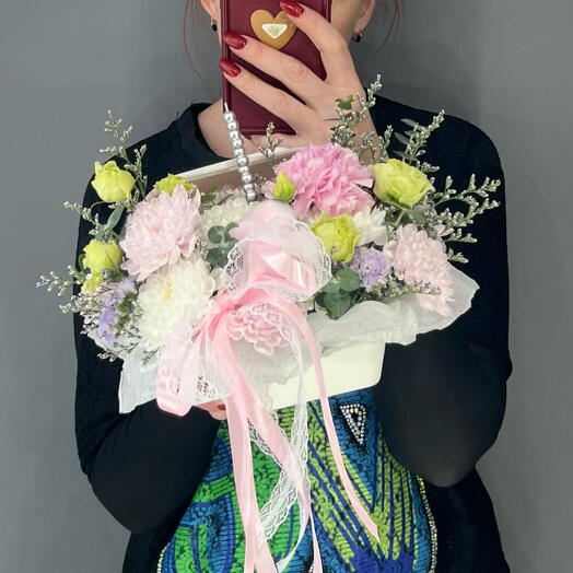 Бенто торт 🎂 розовый диантус 🩷 хлопок 💕 эустома 🫶🏻
