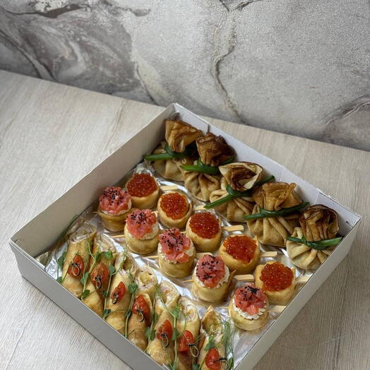 Блинный сет, закуски из блинов, фуршетные закуски