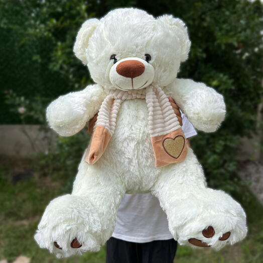 Мягкая игрушка плюшевый медведь белый в шарфе с золотым 💛 (47см). Soft plush  toy teddy bear white in scarf with gold 💛 (47cm)