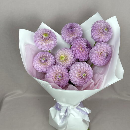 9 сиреневых георгин с оформлением🤍💜