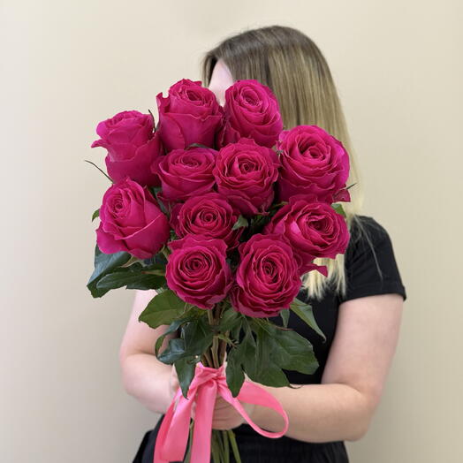 Яркие малиновые розы под ленту (11шт) 💖🌹