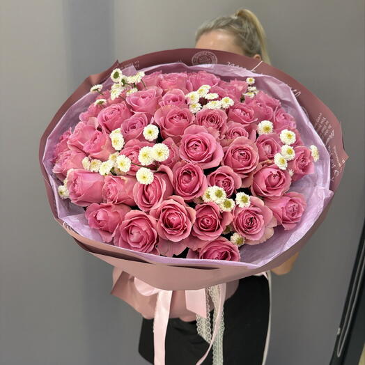 Букет из 51 розы розовой