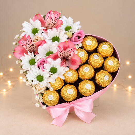 Изысканный дуэт: премиальные сладости Ferrero Rocher и свежие цветы