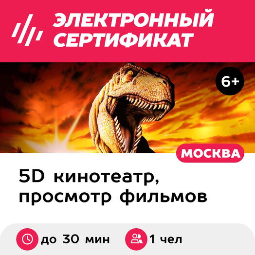 Подарочный сертификат Просмотр 2 фильмов до 15 мин. каждый в 5D-кинотеатре, 1 чел. (ТРЦ Нора)