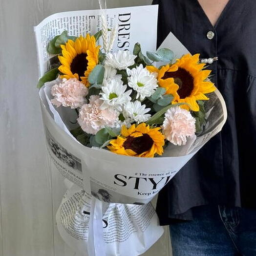 Букет подсолнухи🌻 , гвоздика, хризантема ромашка, колоски, эвкалипт/Цветы в Булгаково