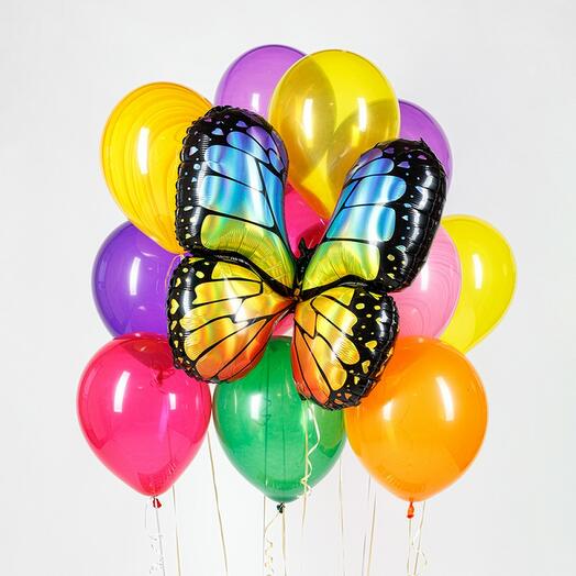 Gift set of helium balloons "Butterfly Rainbow" of 12 pieces