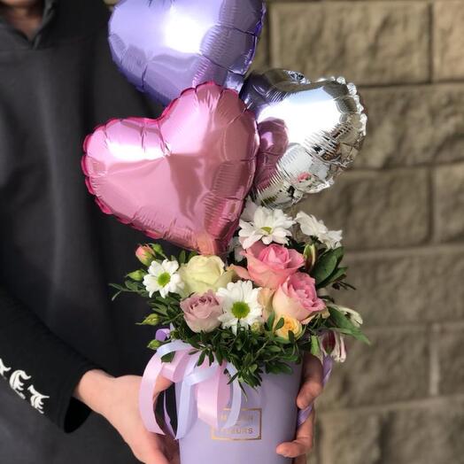 Composition of flowers and hearts