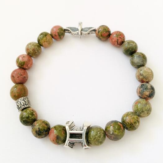 Pulsera de jaspe verde rosa Gemini