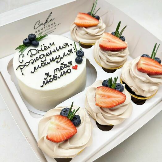 Conjunto de pastel de Bento y 5 cupcakes "feliz cumpleaños mami"