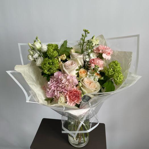 The author's bouquet with a peony-shaped rose