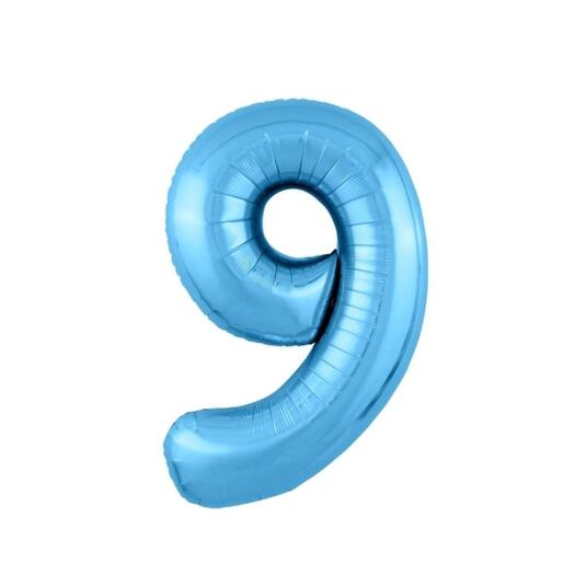Шар-цифра "9" гелиевый, цвет холодный голубой