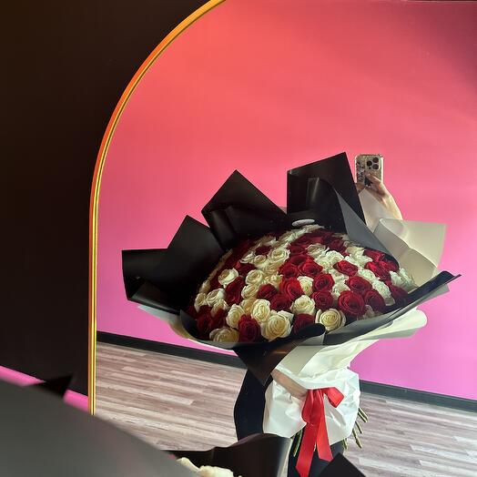 50 Red and white roses