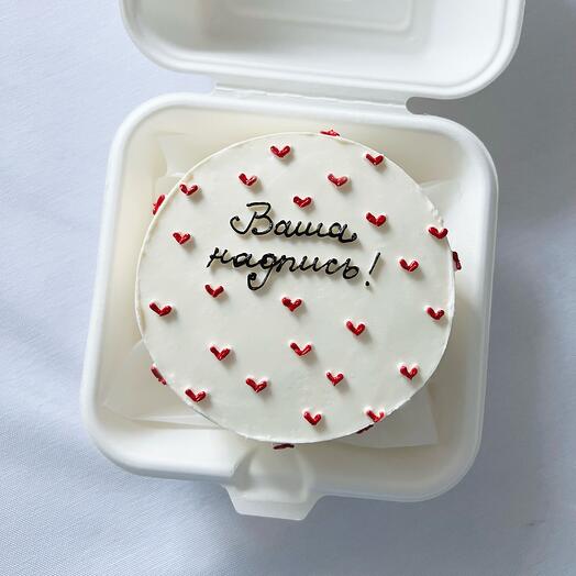 Бенто торт ванильный без сахара с сердечками для мамы/подруги/мужа/парня/бабушки/коллеги