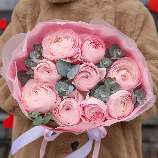 Ранункулюсы 9 с эвкалиптом 💗