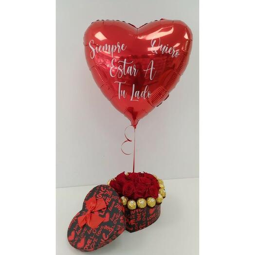 Caja Rosas Rojas San Valentin Ferrero Globo Personalizado