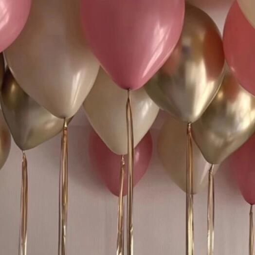 Шары с гелием под потолок 15 шт. с декором дождик