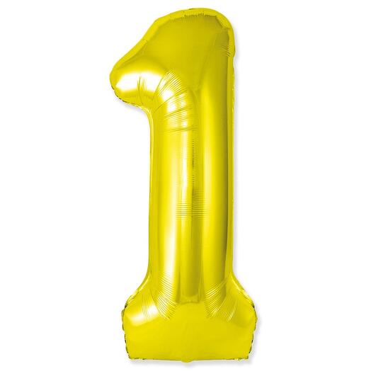 Фольгированный воздушный гелиевый шар цифра 1 золото 102 см (40 дюймов) для украшения праздника и дня рождения