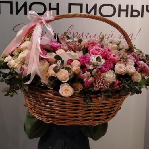 💞WOW Корзина "Любимой "/кустовые пионовидные розы/эвкалипт/Цветы Уфа/Доставка Уфа