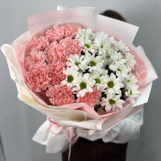 Хризантемы с диантусом 🌸 Стойкий букет