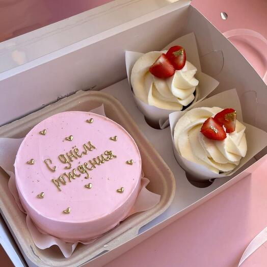 Bento cake + cupcakes (any inscription on the cake)