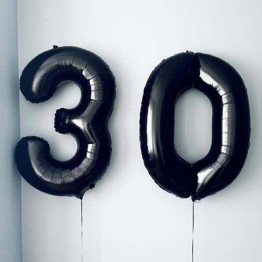 Воздушные шары цифры на день рождения, 2 любые цифры 102 см в черном цвете