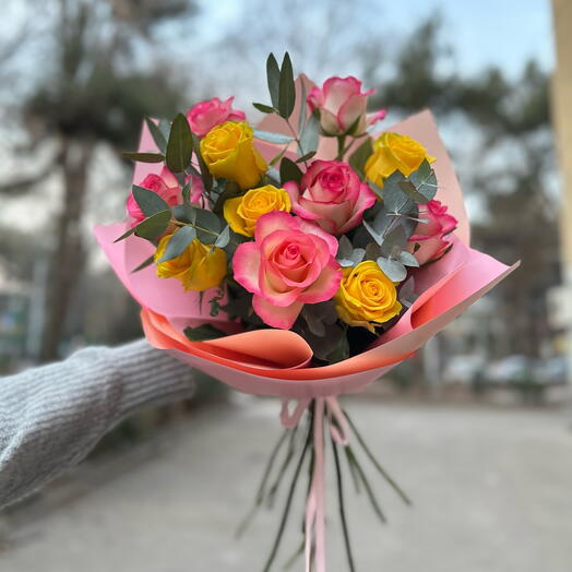 Yellow and pink roses