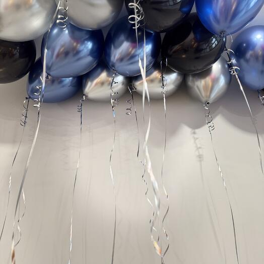 Шары космос черный, хром синий и серебро 15 шт