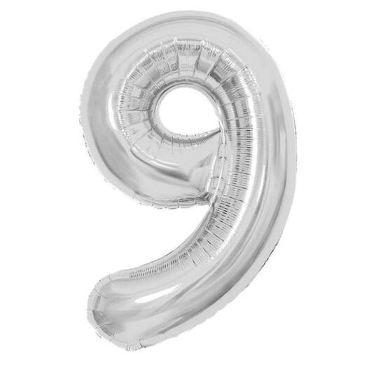 Шар фольгированный Цифра "9" серебро
