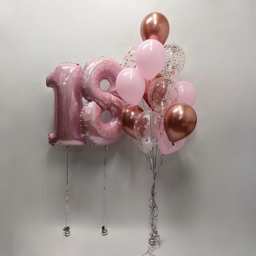 Composition of balloons "Pink set for 18 years"