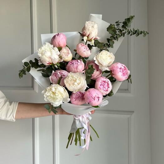 Peonies with eucalyptus