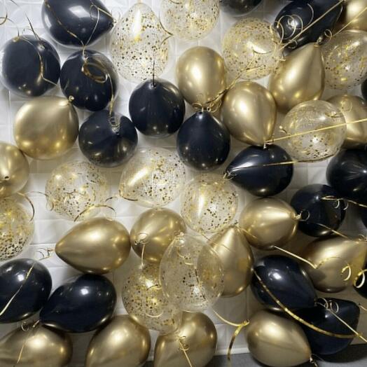 Шары под потолок 40шт. Черные и золотые