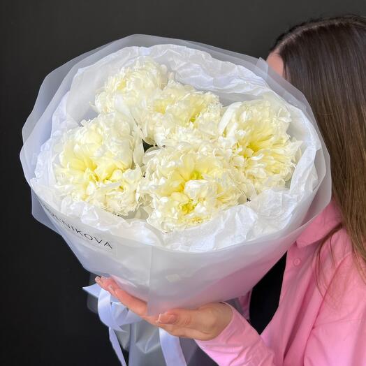 Моно букет из белых пионов 🌸