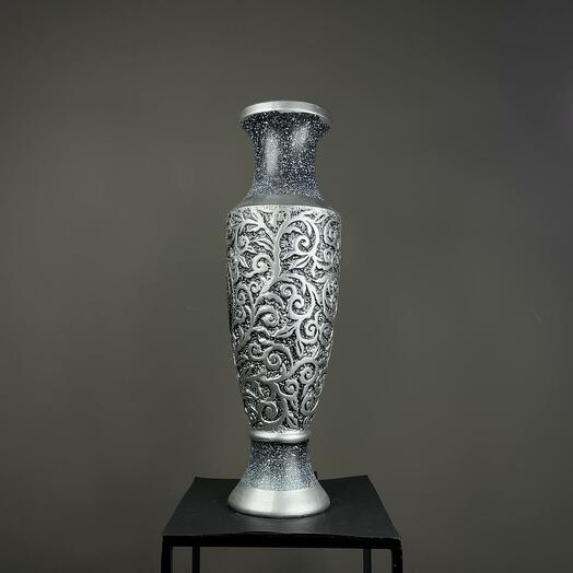 Напольная ваза серебристая с узорами