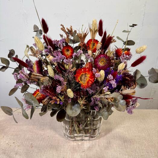 Jarrón-bolso de cristal Fuego de otoño - pradera de flores silvestres, chic estacional, flores secas, regalo sin mantenimiento