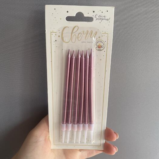 Свечи для торта перламутровые розовые 6 штук