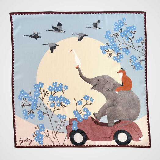 Шелковый платок «Мечтатели» 45х45 вишневый