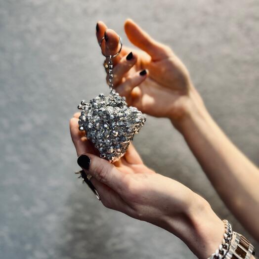 Кошелек из кристаллов ручной работы серебристый бриллиант