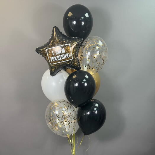 Воздушные шары на день рождения мужчины, девушки , черные , золотые ,звезда с надписью