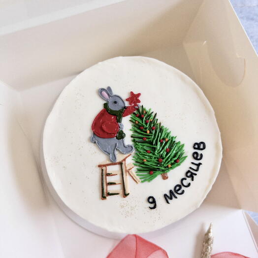 Бенто торт детский новогодний на месяца | ёлка | зайчик | новый год