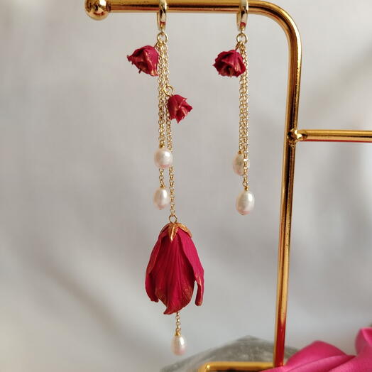 Серьги "Клумба алая"