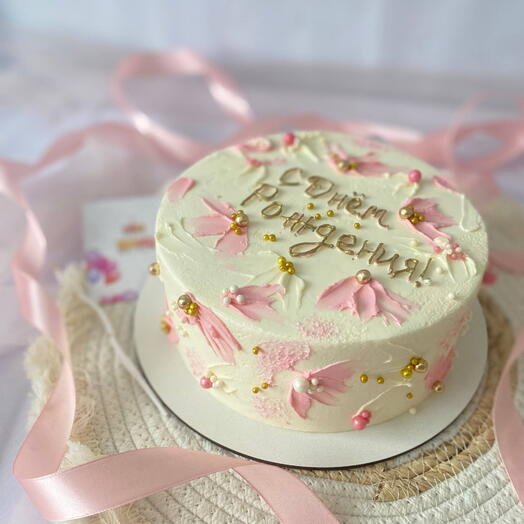 Торт с лепестками и надписью на выбор 1,5кг