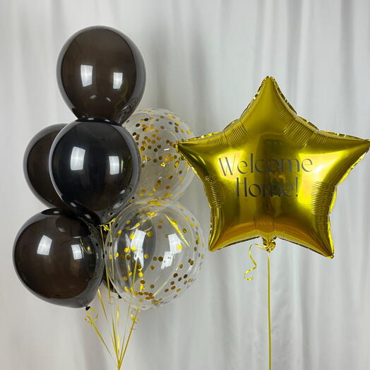 Воздушные шары с надписью черный золото звезда гелий 8шт. Helium balloons gold star, black 8pcs