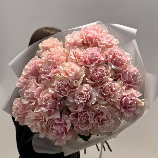 Большой букет из 25 французской розы «Пинк Мондиаль» 💗