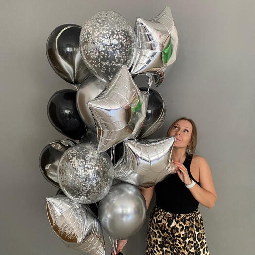 Шары на день рождения для мужчины, для мужа, для коллеги или руководителя, для девушки из чёрных и серебряных Шаров